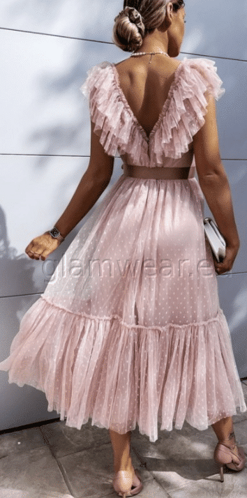 Fuksijas krāsas mini izlaiduma kleita ar uzpūstām piedurknēm – trinarosh