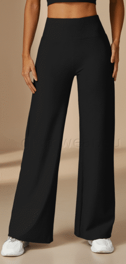 Stretšid kõrge pihaosaga soonikkoe efektiga retuuspüksid 260123-UXA-MUST