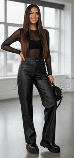 GOODIES wide leg lõikega nahaimitasiooniga püksid 2684-UXG-MUST - 34