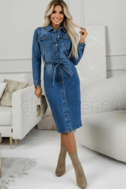 Pikema lõikega eest nööbitav teksakleit	15283-UXA-SINI