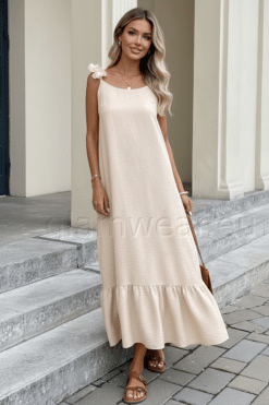 Imekena ja naiselik beež hea kvaliteediga õhuline kleit 6423683-UXS-BEEZ