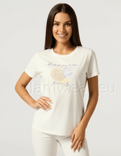 Janina valge T-särk tikandi ja helmestega 1217760-UXK