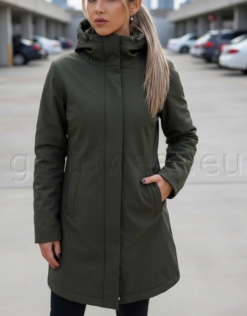 Mugav khaki kapuutsiga softshell parka 010101-UXF-KHAK