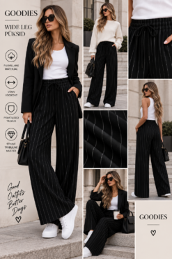 GOODIES soliidsed wide leg lõikega triibulised püksid 878-UXA-MUST