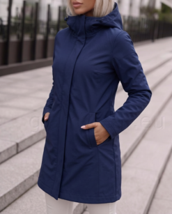 Mugav tumesinine kapuutsiga softshell parka 010101-UXF-TSIN